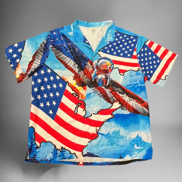 Freedom Flag Allover Print Shirt Native America Eagle Dream Catcher Button Down - Picture 1 of 7